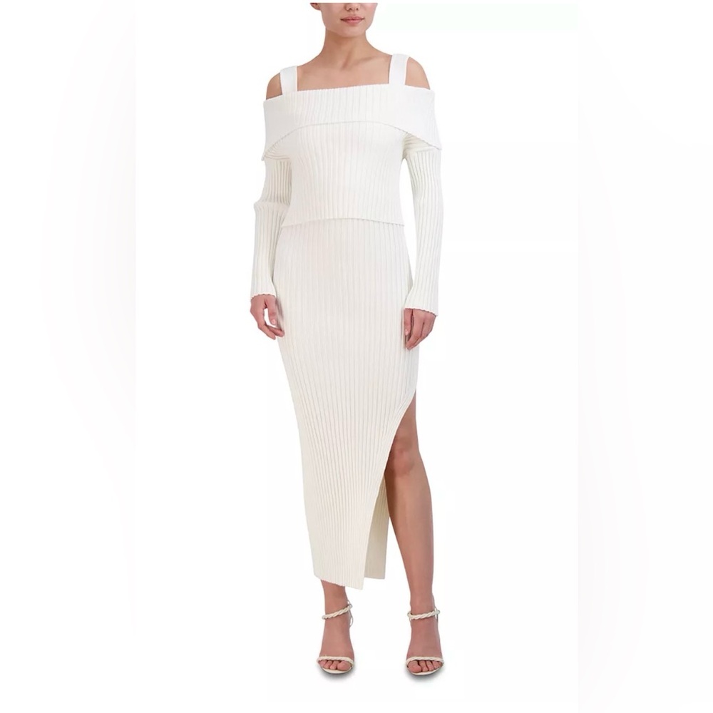 NWT BCBGMAXAZRIA Off The Shoulder Two-Piece Midi Sweater Dress Gardenia, Sz XL